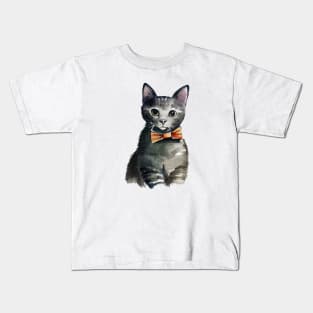 Gray Cat with a Bowtie Kids T-Shirt